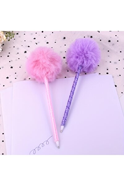 Choice 2pcs Furry Pom Pom Ballpoint Pens Kawaii Stationery for School Office ...