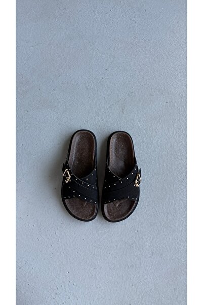Eataly Shoes Mocca Muse Black Buckle Comfort Slippers