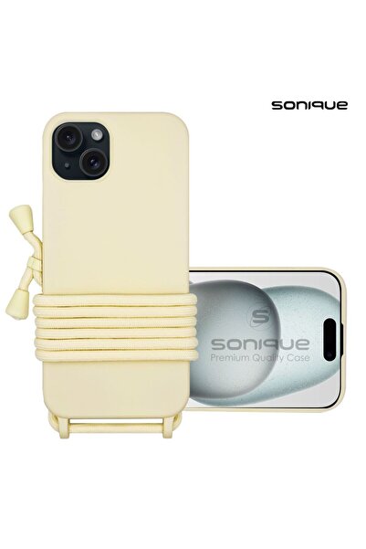 Sonique Θήκη Σιλικόνης με Κορδόνι CarryHang Apple iPhone 15 Plus Μπεζ