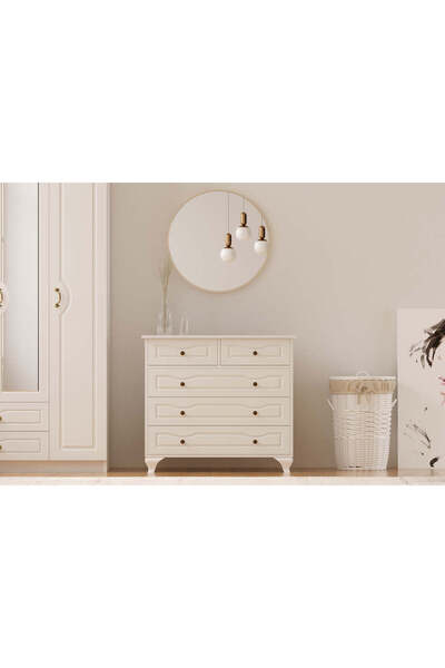 Rabi Mobilya Comodă, Rabi, Irmak Country, 5 Sertare, Fronturi MDF, 90x40x86 c...