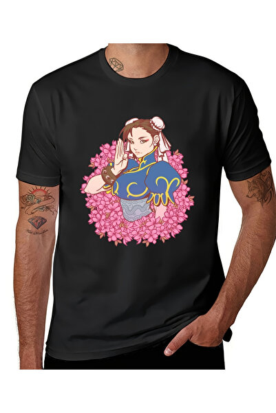 yiou trendy clothing تي شيرت رجالي ذو تصميم جرافيكي بلون واحد من Chun-Li