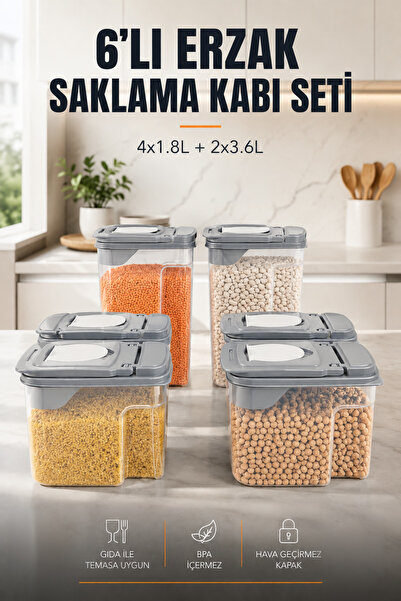 Vienev 6-Piece Food Storage Container Set 4X1.8L + 2X3.6L Transparent Gray Li...