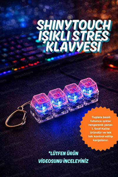 ShinyTouch Işıklı Klavye-Click Sesli Stres Giderici Anahtarlık-PEMBE TUŞLU(ış...