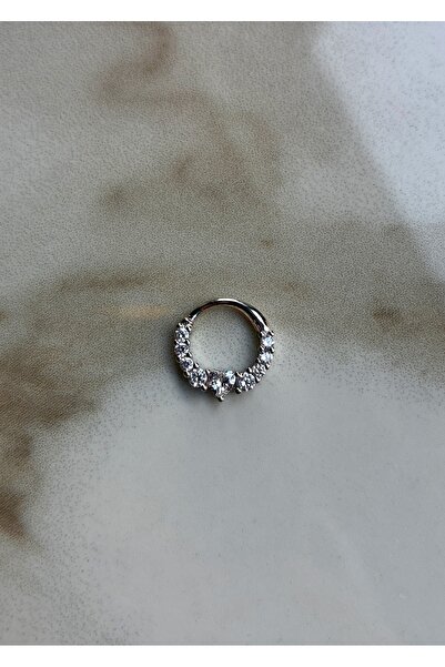 Miltonia 925 Ayar Gümüş Kalp Taşlı Halka Tragus Daith Helix Küpe Piercing