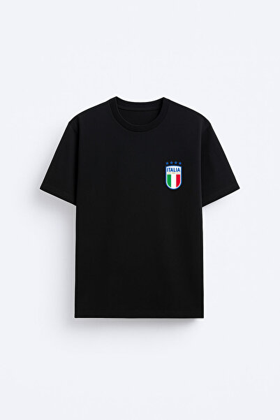 AYDESİGN Tricou negru din țesătură de bumbac imprimată cu echipa națională de...