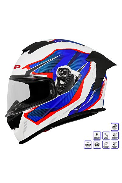 GP KOMPOZİT MKS008-EWBR Yarış Spoiler Güneş Vizörlü Şeffaf Full Face Motosikl...