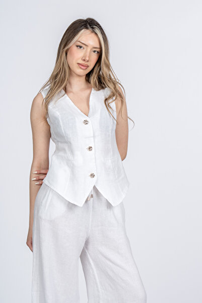 MissVina Set pantaloni și vestă din țesătură de in premium Samira 1321