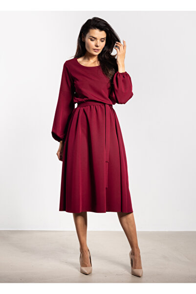 Awama Midi dress A742, red, Drapey, Polyester| Elastane, L INTL