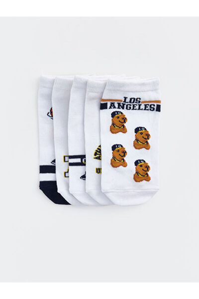 LC Waikiki Rmz Gi̇yi̇m Farkiyla Embroidered Boys' Booties Socks 5-Pack