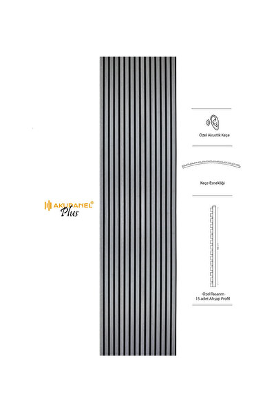 Akupanel Plus 60x245 Cm Gri Meşe Renk Akustik Ahşap Duvar Paneli
