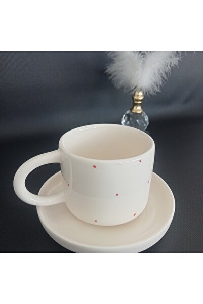 Zümrüdüanka Seramik Red Dotted Handmade Ceramic Coffee Cup