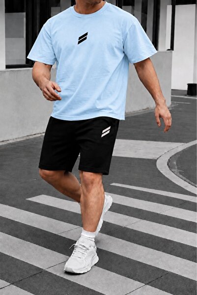 FAEL LİFE Unisex Wide-Let T-Shirt and Shorts Set with Double Line Print