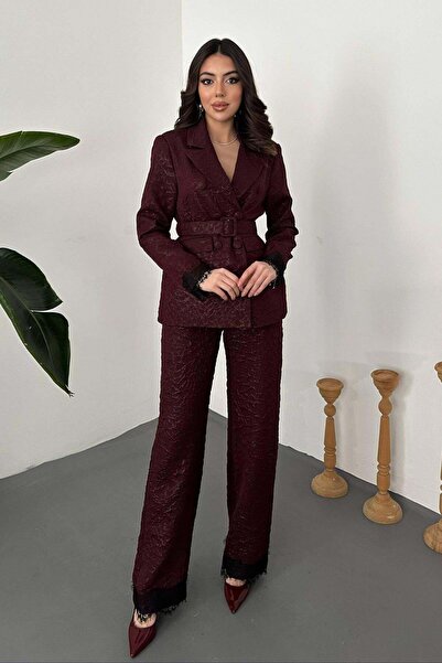 Caddebostan Moda Jacquard Blazer Jacket and Trousers Set with Lace Detail on ...