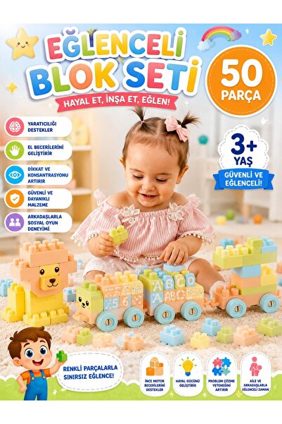 SAZE 50 Pieces Educational Block Train Set Big Track Intelligence and Building Toy