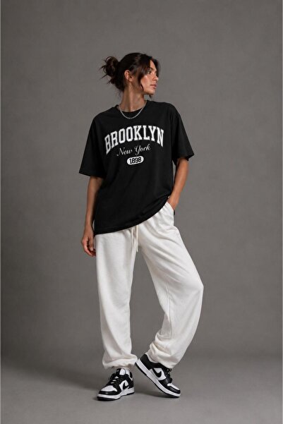 Lizbon Style Women's Oversize 100% Cotton Brooklyn Printed Comfortable Fit T-...