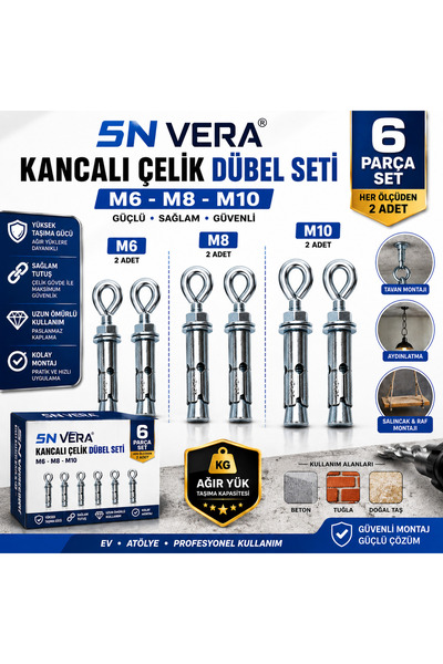 5NVERA M6-M8-M10 Kancalı Çelik Dübel Seti