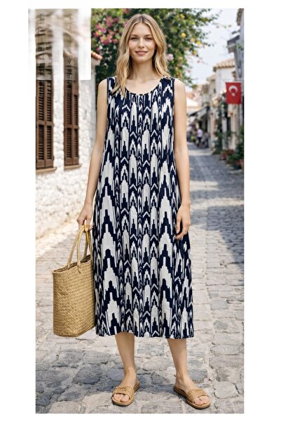 Arya Nisa Kids 100% Cotton Patterned Crew Neck Sleeveless Long Summer Dress