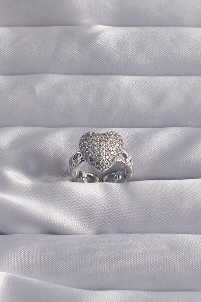 MEKs Brass Adjustable Silver Color Zircon Stone Curved Heart Ring 5886 - Hep-...