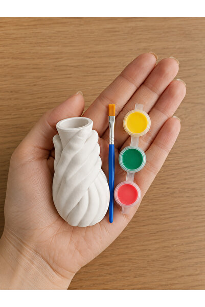 elvanhobi Mini Dekor Boyama Kiti - Fırçalı ve Boyali Hobi Seti - 3 Boya 1 Fırça