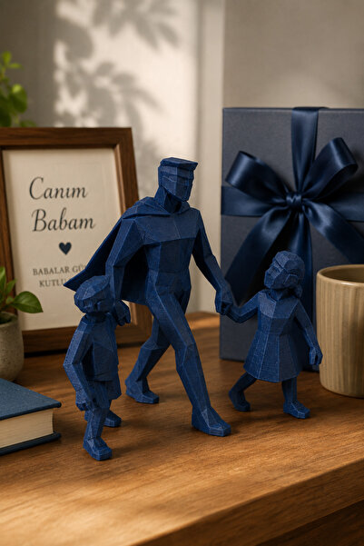 MYCRAFT3D Kahraman Baba ve Çocukları Biblo Babalar Günü Hediyesi Dekoratif Ba...