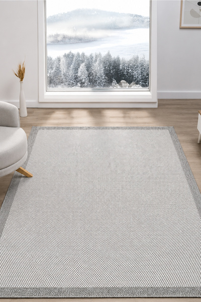 VİTALİHOME Sisal Prime Krem Gri İskandinav Yıkanabilir Bordürlü Halı Kilim Ba...