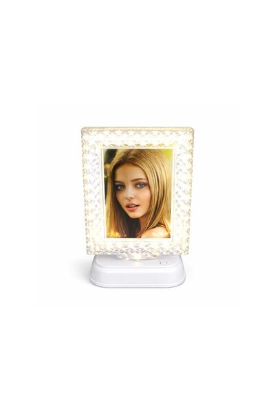 sanalbayim Dekoratif Işıklı Kristal Fotoğraf Çerçevesi Beyaz