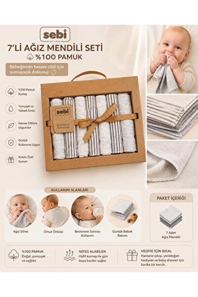 hambaby Sebi %100 Pamuk 7’li Ağız Mendili Seti Bebek Omuz Örtüsü