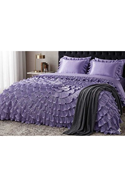 ÇEÇEN HOME Purple Ruffled Dowry Bedspread and 2-Piece Pillowcase Set, Ornate ...