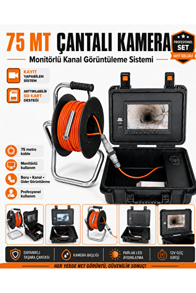 ist-tek 75 Metre Çantalı Monitörlü Yılan Kamera Kayıt Yapabilen SD Kart Deste...