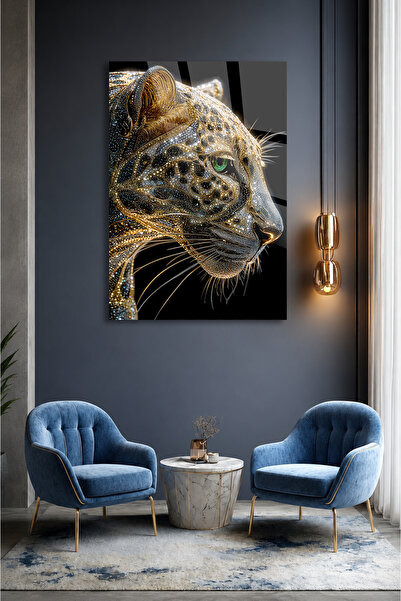 TAULART DESIGN LEOPARD AURIT, TABLUI DE PERETE MODERN DE LUX CU TEMATICĂ ANIM...