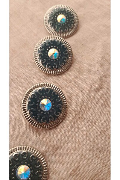 ILCARE Antique Silver Stone Mineli Metal Button 24 mm 4 Pieces