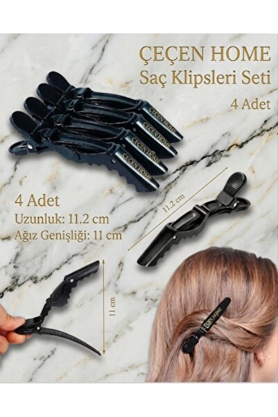 ÇEÇEN HOME Set de 4 agrafe de păr negre, pensetă profesională pentru păr, cle...