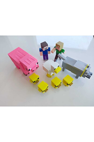 Yakamoz 3d MINECRAFT STEVE&ALEX VE TAVUK CİVCİV KÖPEK DOMUZ 6 FİGÜRLÜ SET