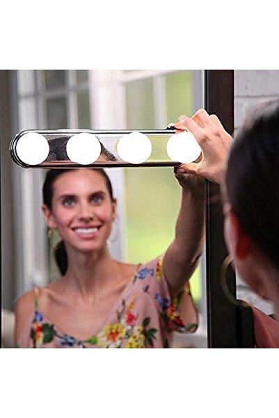 LİNALP 4 LED’li Makyaj Aynası Işığı Kablosuz Hollywood Ayna Lambası Beyaz LED...