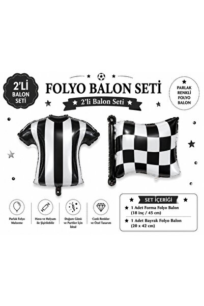 Sev-AL Balonları Beşiktaş Forma ve Yarış Bayrağı Folyo Balon Seti Parti Süsü