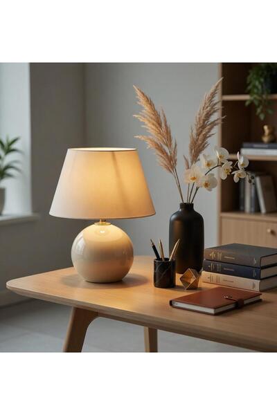 Meralles Modern Dekoratif Abajur Masa Lambası Kumaş Başlıklı Gece Lambası