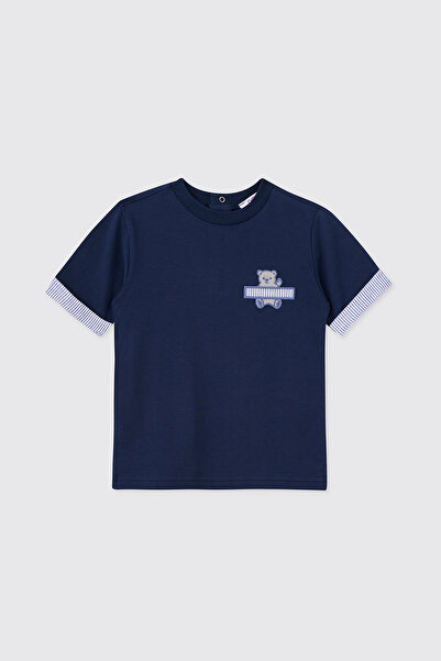 Panço Baby Boy Navy Blue T-Shirt with Teddy Bear Figure