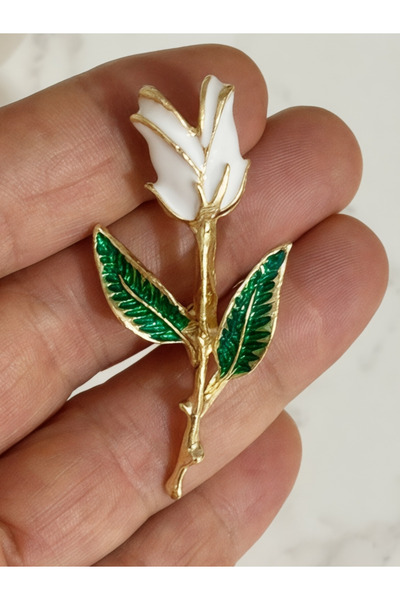 modamira El Emeği-Beyaz Gül Broş - Boy: 5,5 cm