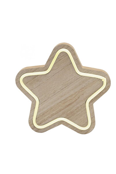 Somogyi Decor de masa cu LED-uri, stea din lemn, neon-light, alb cald