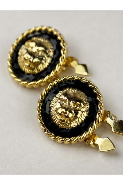 Takıtolia Button Aslan Figürlü Altın Renkli Düğme Broşu - Vintage İnci Detayl...