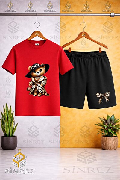 SİNREZ تي شيرت للأطفال برقبة دائرية مطبوع عليه AYICIK LEOPARD FUR - طقم شورت