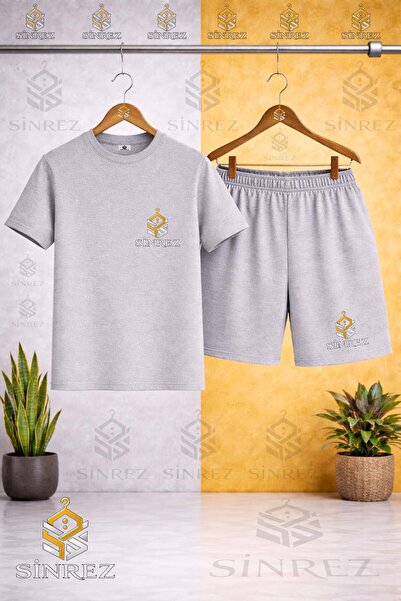 SİNREZ Crew Neck Kids' T-Shirt with Alt Ust Logo Print - Shorts Set