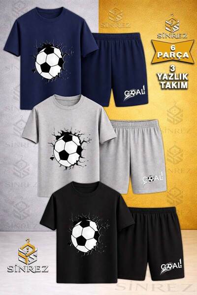 SİNREZ 3LÜ Çocuk Futbol Topu Graft Special Printed Crew Neck T-Shirt - Shorts...