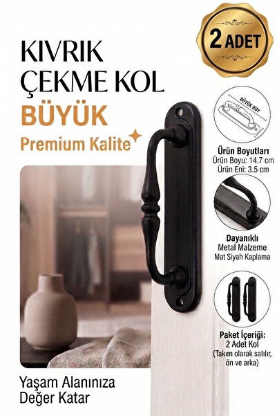 MEGAHOME STORE Premium Mat Siyah Kıvrık Büyük Çekme Kol 14,7 cm - Sürgülü Oda...