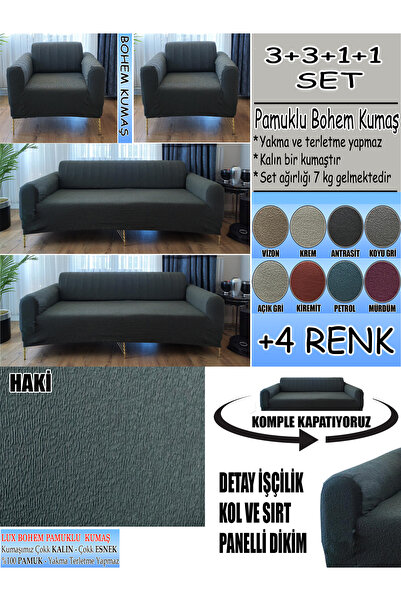 İLYEVTEKSTİLİ Bohem Cotton Fabric Sofa Cover Set - 3+3+1+1 Set Comes in 7 Kg....