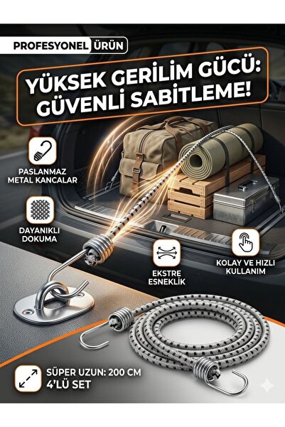 genelted Kancalı Bagaj Lastiği Yük Sabitleme Halatı - Motosiklet Bisiklet Ara...