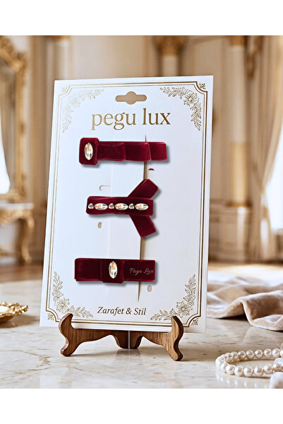 pegu baby collection Set de 3 agrafe de păr din catifea burgundy, stil mini l...