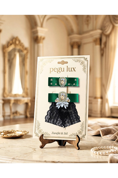 pegu baby collection Set de 2 agrafe de păr din satin verde smarald, mici, mi...