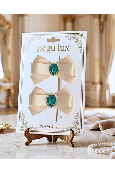 pegu baby collection Pachet de 2 mini-eșarfe de lux ecru cu panglică grosgrai...