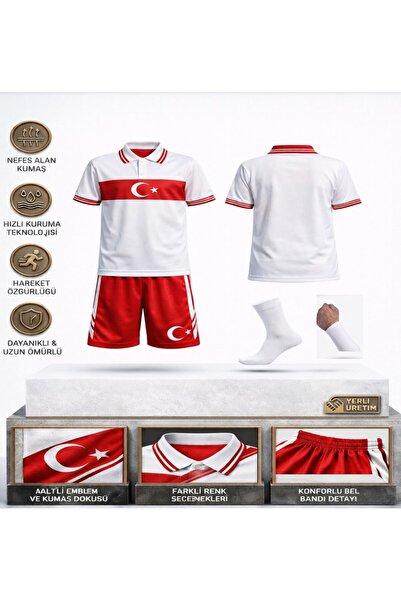 tahaspor Türkiye Çocuk forması Takımı Yakalı Özel Tasarım Beyaz-Kırmızı 4 lü ...
